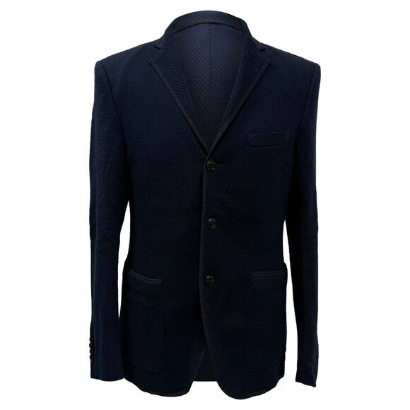 Etro Textured Single-Breasted Balzer with Pockets in Navy Blue Cotton